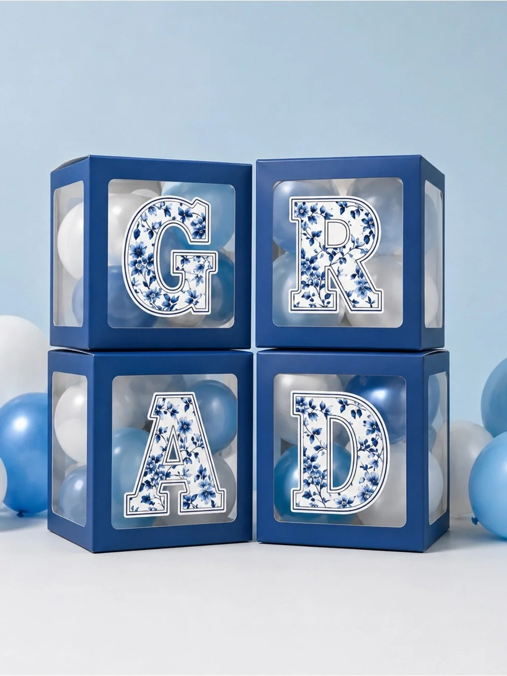 Blue Graduation Party Box Set Chinoiserie GRAD Balloons Optional 2026 New